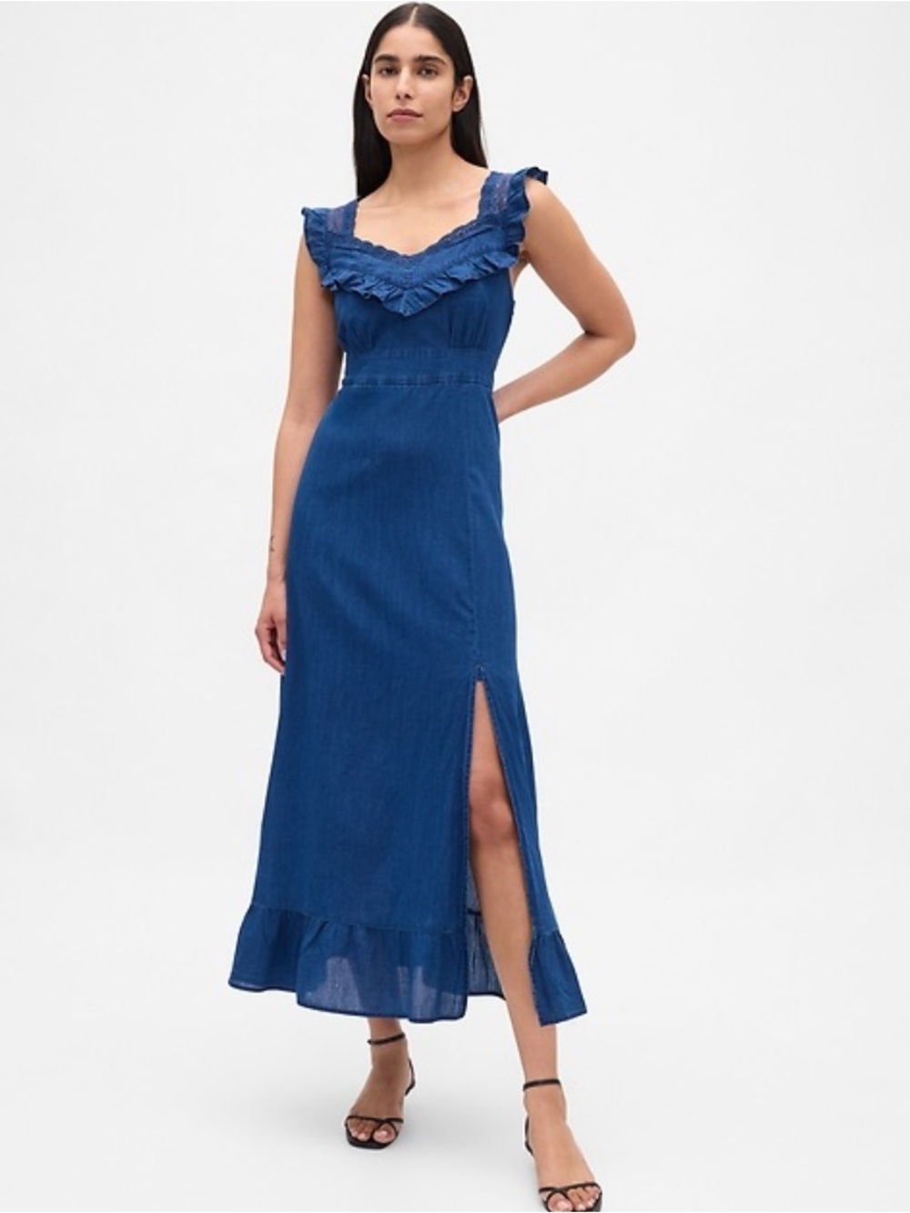 Gap Indigo Ruffle-Trim Maxi Dress